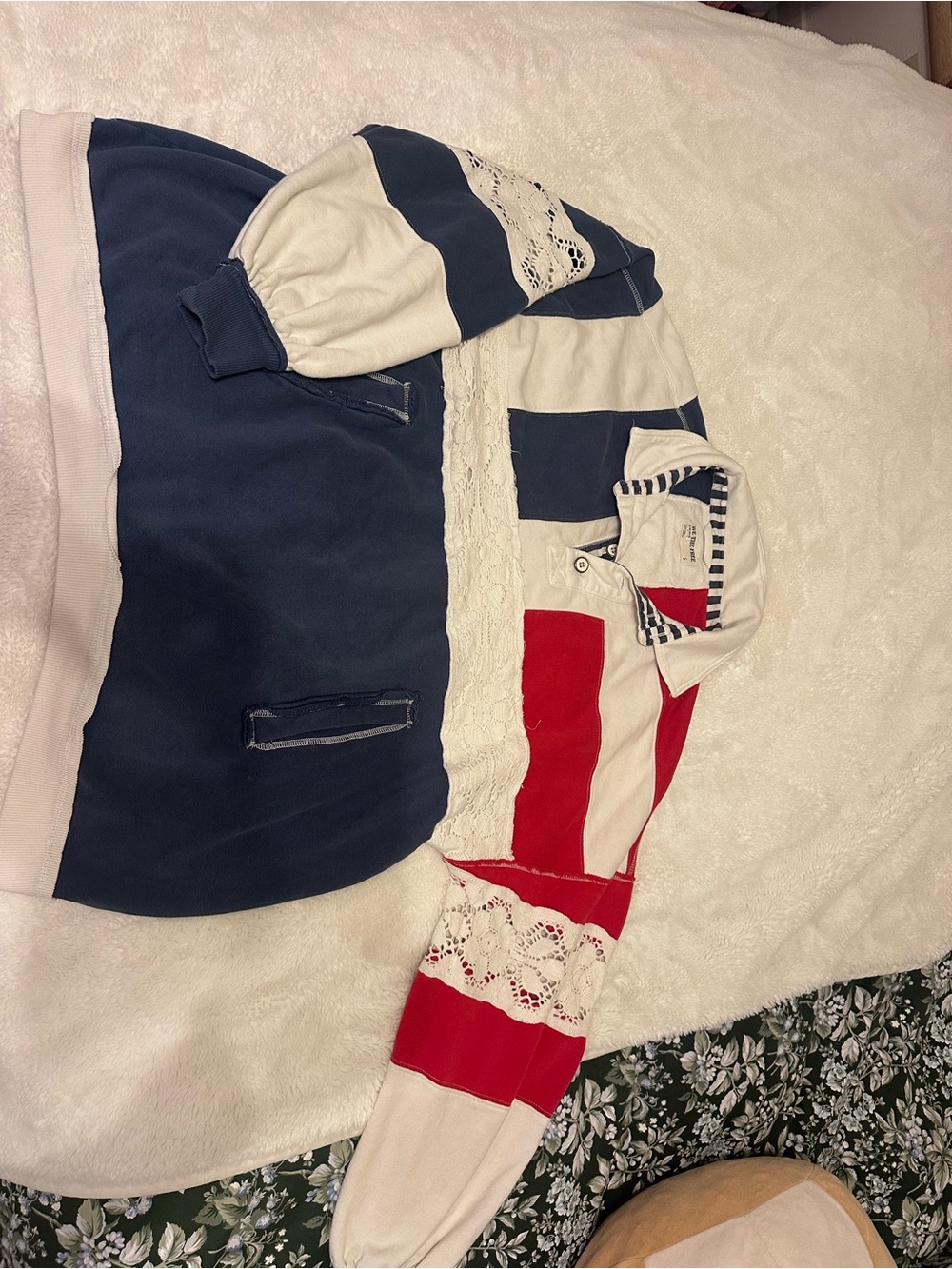 We The Free Striped Lace Panel Pullover - Navy, Red, White